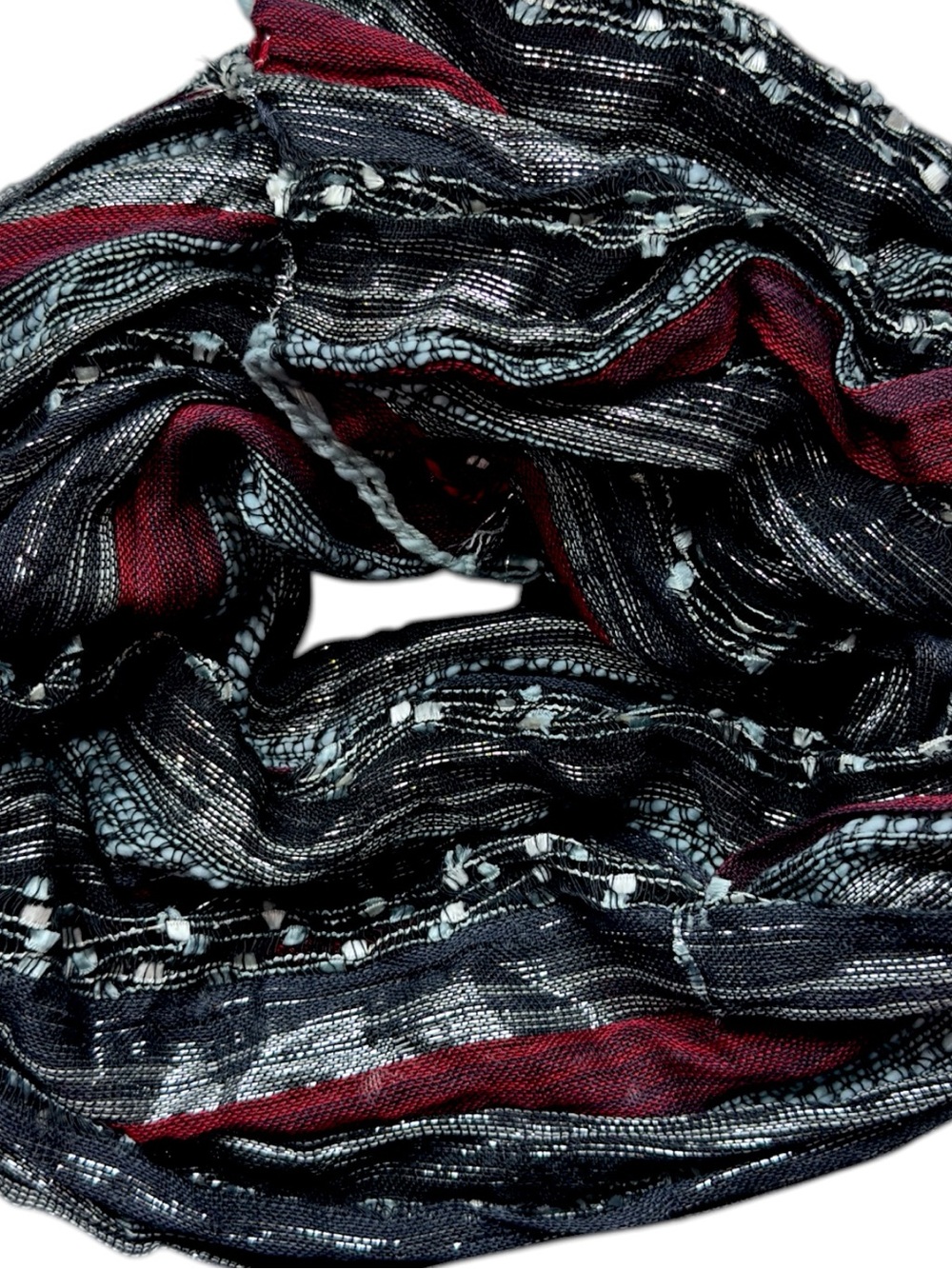 Striped Fringe Scarf Black Red Gray Lightweight Wrap Shawl Boho Unisex Urban